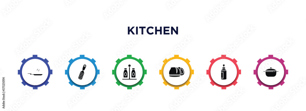 kitchen filled icons with infographic template. glyph icons such as pan, grater, spice jar, coffee pot, soap dispenser, saucepan vector. kitchen filled icons with infographic template. glyph icons such as pan, grater, spice jar, coffee pot, soap dispenser, saucepan vector.