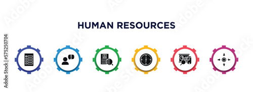 human resources filled icons with infographic template. glyph icons such as selection, grievance, onboarding, time, balanced scorecard, meeting point vector.