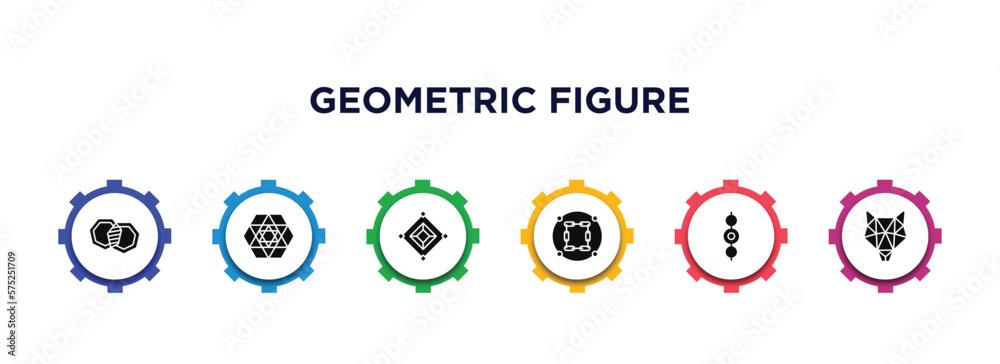 geometric figure filled icons with infographic template. glyph icons such as intersection, triangle inside hexagon, synergy, constraint, center alignment, polygonal wolf head vector. geometric figure filled icons with infographic template. glyph icons such as intersection, triangle inside hexagon, synergy, constraint, center alignment, polygonal wolf head vector.