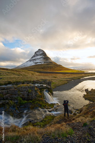 Kirkjufell mountain (Church mountain) at sunrise in Iceland. Beautiful landscape. 