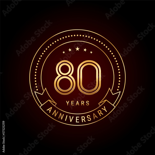80th year anniversary celebration. Anniversary logo design with golden number and text. Logo Vector Template