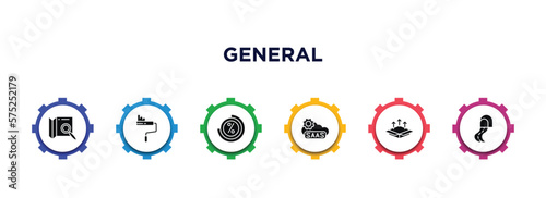 general filled icons with infographic template. glyph icons such as map search, painting work, loading, saas, product release, road tunnel vector.