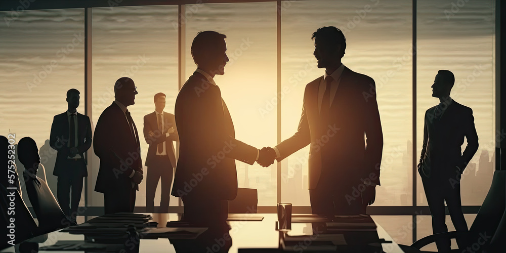 Business people shaking hands finishing up a meeting - Generative AI