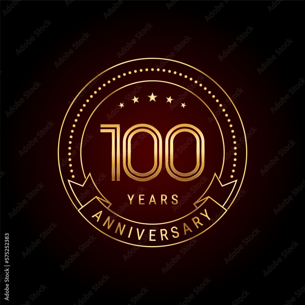 Fototapeta premium 100th year anniversary celebration. Anniversary logo design with golden number and text. Logo Vector Template
