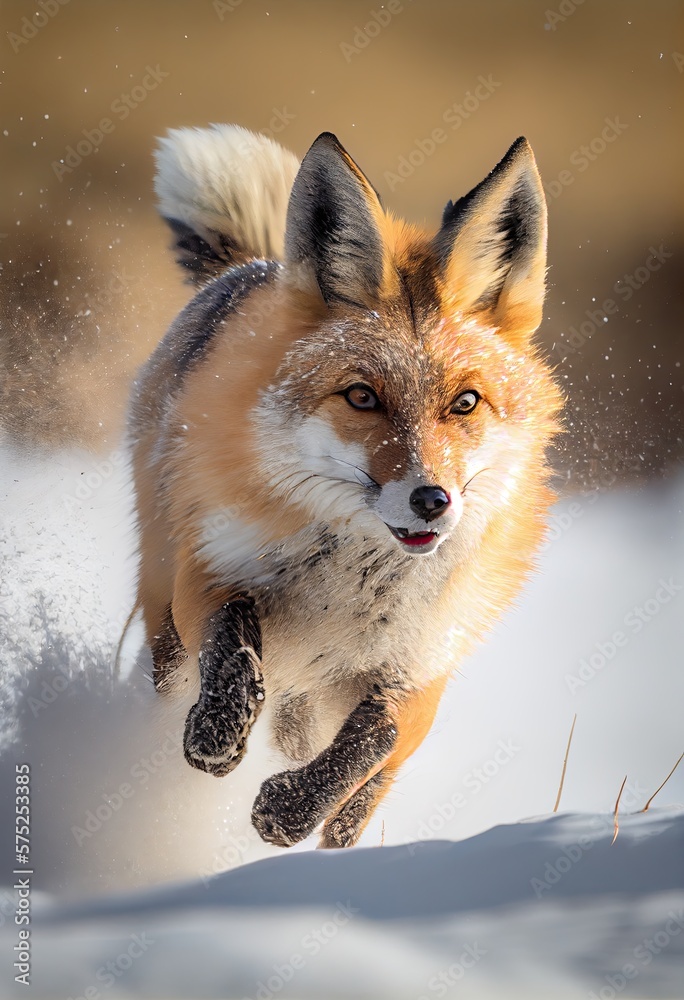 Fuchs rennt durch tiefen Schnee, generative AI Fuchs rennt durch tiefen Schnee, generative AI