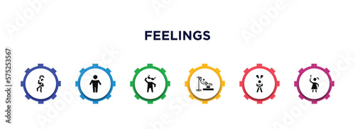 feelings filled icons with infographic template. glyph icons such as scared human, full human, cool human, sick heartbroken pretty vector.
