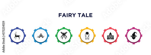 fairy tale filled icons with infographic template. glyph icons such as centaur, cinderella carriage, cthulhu, yeti, palace, wicked vector.