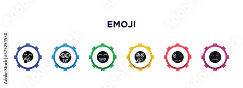 emoji filled icons with infographic template. glyph icons such as yawning emoji, nerd emoji, happy exhausted wink expressionless vector.