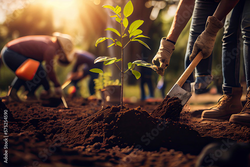 Person planting trees or working in community garden promoting local food production
