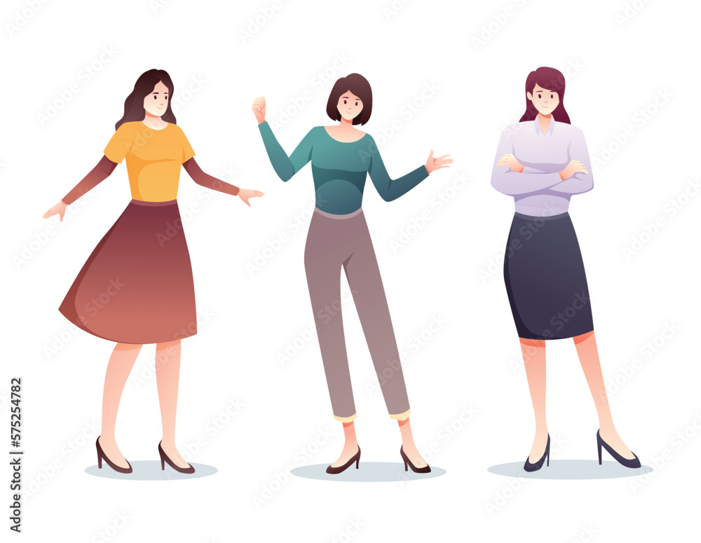 set of character woman in casual wear standing vector illustration
set of character woman in casual wear standing vector illustration