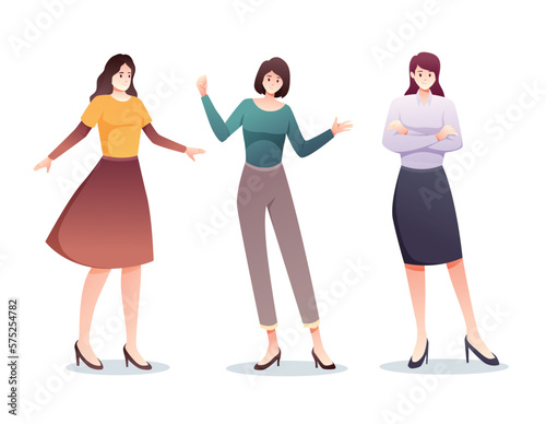 set of character woman in casual wear standing vector illustration 