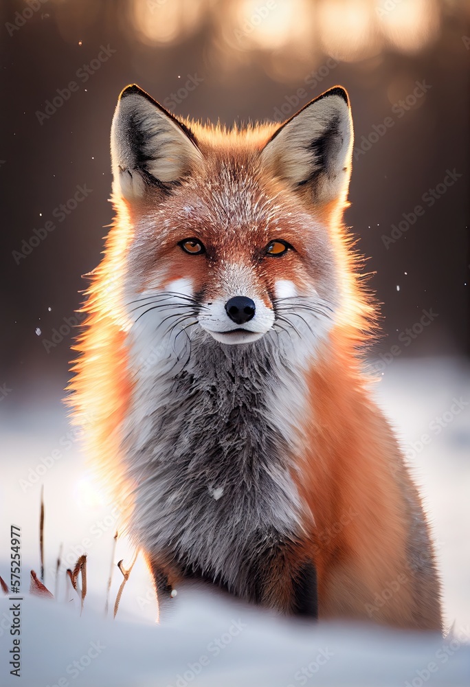 Fototapeta premium Fuchs im Winter Blick nach vorn, generative AI