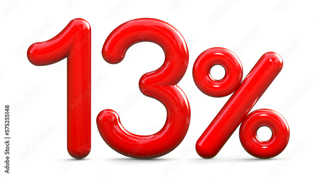 Number 13 in red glossy 3d isolated on white background. 3D illustration. Sales concept. Number 13 in red glossy 3d isolated on white background. 3D illustration. Sales concept.