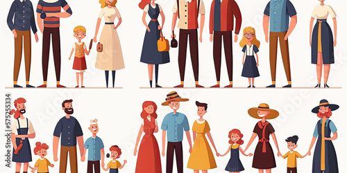 Set of happy traditional heterosexual family - Generative AI