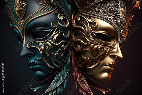 Venetian masks art closeup 3d illustration made with Generative AI