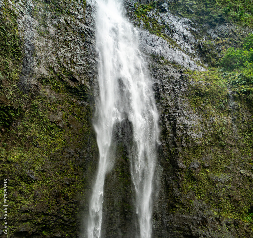 Close up shot of the Hanakapiai Falls in Kauai, Hawaii