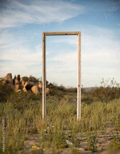 A door frame stands in a field near Palmdale, California.