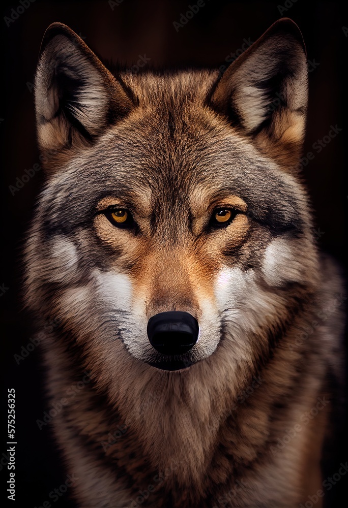 Wolf mit misstrauischem Blick, generative AI