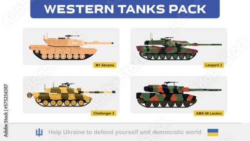 Vector Abrams (USA), Leopard 2 (Germany), Challenger 2 (UK), Leclerc (France). Vector tanks pack photo