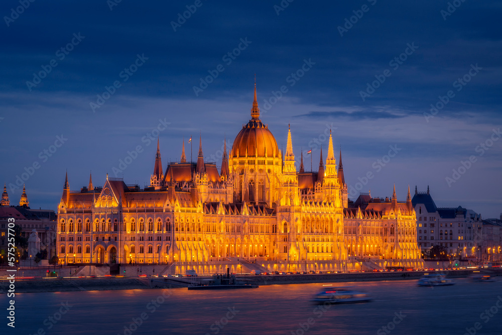Hungarian Parliament Buildingâ€ at night, Budapest, Hungary