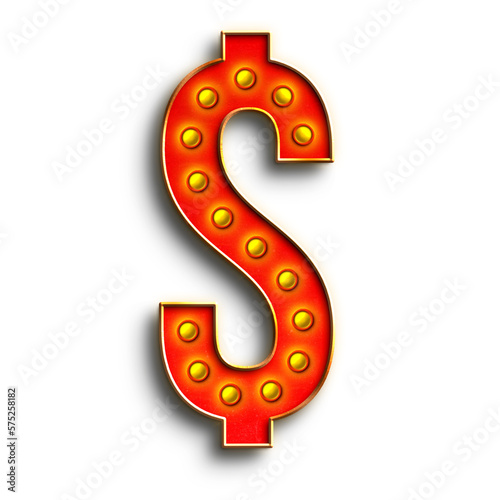 Broadway Show Lights dollar currency symbol. This is a part of a set which also includes letters, numbers, and frames.
