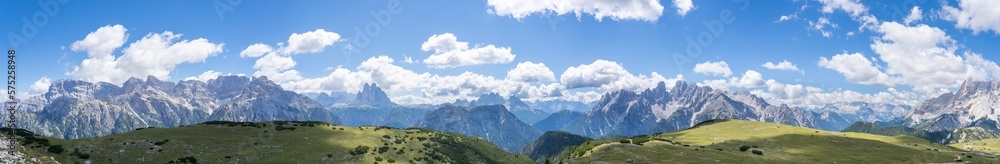Prato Piazza, Italy. Dolomites. Amazing view mountains and peaks from the top of Monte Specie. Relaxing context. Traditional Alpine or Dolomites landscape. Touristic destination. Summer time Prato Piazza, Italy. Dolomites. Amazing view mountains and peaks from the top of Monte Specie. Relaxing context. Traditional Alpine or Dolomites landscape. Touristic destination. Summer time