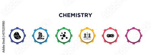 chemistry filled icons with infographic template. glyph icons such as cell, chemical reaction, molecular, chromosome, experiment, cell division vector.
