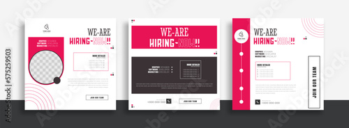 We are hiring job vacancy social media post banner design template with orange and white color. We are hiring job vacancy square web banner design.