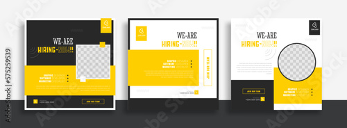 We are hiring job vacancy social media post banner design template with orange and white color. We are hiring job vacancy square web banner design.