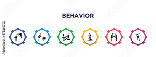 behavior filled icons with infographic template. glyph icons such as man painting wall, man wirth carry, man typing, skating, two men meeting, throwing javelin vector.