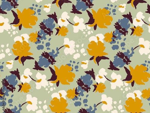 bright contrast multicolored floral pattern with brush strokes of paint