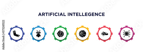 artificial intellegence filled icons with infographic template. glyph icons such as mobile flexible display, robot assistant, deformity, ball, hyperloop, unsupervised learning vector.