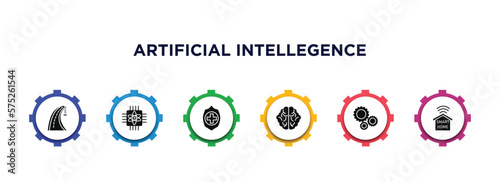 artificial intellegence filled icons with infographic template. glyph icons such as motorway, quantum computing, healthcare, brain, hine, smart home vector.