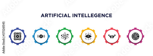 artificial intellegence filled icons with infographic template. glyph icons such as ai grid, wireless charging, science, eye tracking, bionic arm, detection vector.