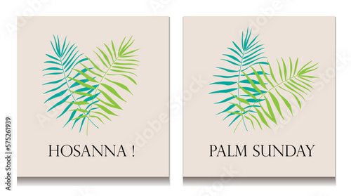 Green Palm leafs vector icon. Set Vector illustration for the Christian holiday Palm Sunday