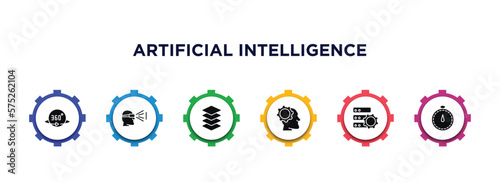artificial intelligence filled icons with infographic template. glyph icons such as 360 degrees, view, layers, teaching, efficiency, velocity vector.