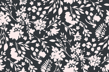 Wandcirkels Bloemen patronen Tweekleurig bloemen silhouet patroon  © taisiyakozorez