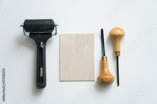 Llinocut craft tools and materials tools. Chisels and linocut