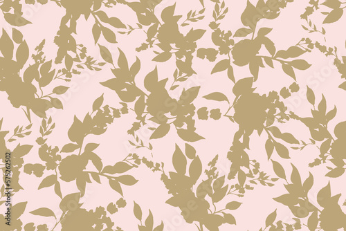 bicolor contour silhouette seamless pattern with flowers and leaves. Abstract floral spring, summer pattern.