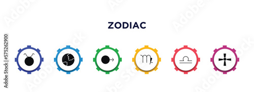 zodiac filled icons with infographic template. glyph icons such as taurus, earth, mars, virgo, libra, soot vector.
