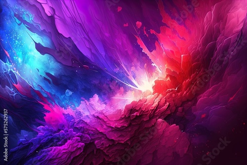 Abstract epic universe background with space clouds with shine in purple red blue colors.