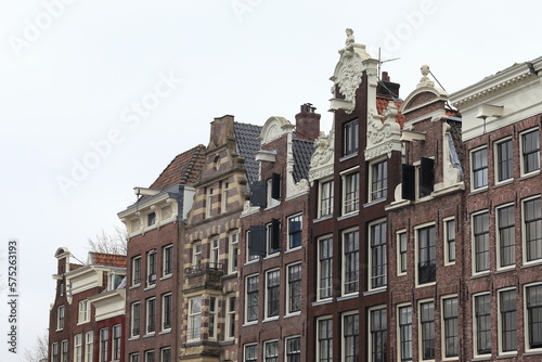 Amsterdam Kalkmarkt Street Historic Brick House Facades View, Netherlands