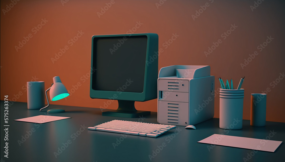 Naklejka premium modern office desk with computer and empty chdigitalr