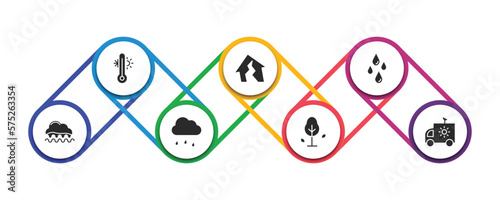 weather filled icons with infographic template. glyph icons such as temperature, earthquake, drops, foggy, drizzle, autumn, meteorology vector.