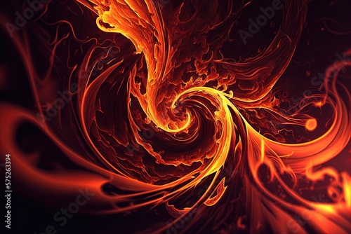 Fiery fire flame swirls red black background. Magic flames digital art.