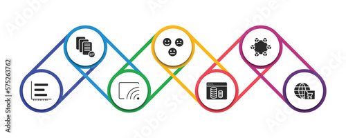 user interface filled icons with infographic template. glyph icons such as white paper, emot, data interconnected, dual bars interface, stream, data windows, cart interface vector.