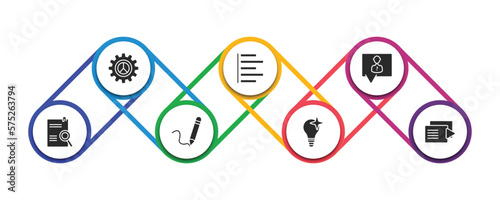 user interface filled icons with infographic template. glyph icons such as user ting interface, justified, anonymous message, search file, pen writing a line, new idea, play files vector.
