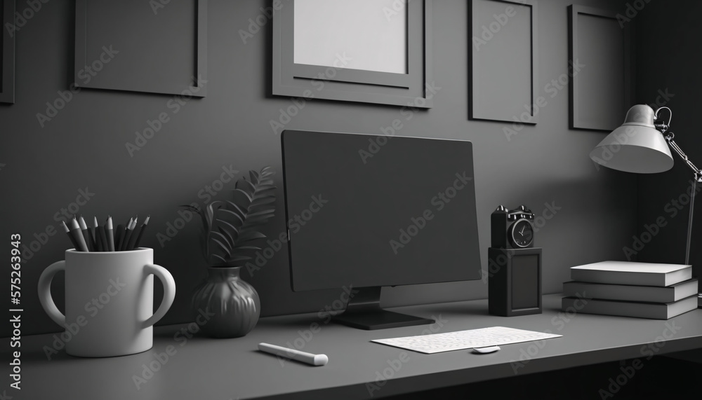 modern office workspace with computer desk and business technology setup modern office workspace with computer desk and business technology setup