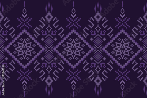 Purple cross stitch traditional ethnic pattern paisley flower Ikat background abstract Aztec African Indonesian Indian seamless pattern for fabric print cloth dress carpet curtains and sarong