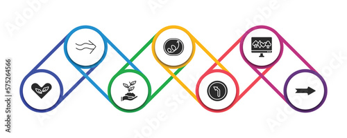 user interface filled icons with infographic template. glyph icons such as undulating arrow, scribble right arrow, online gambling, ecologic heart, hand and sprout, left curve, right drawn arrow